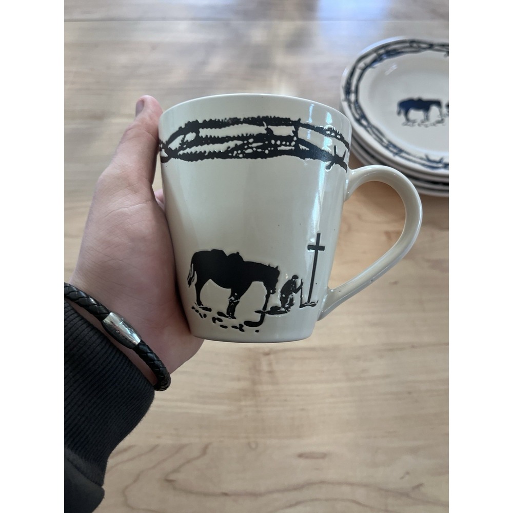 Rainbow Trading Company Cowboy Praying at Cross Western Coffee Mug Set Lot of 3
